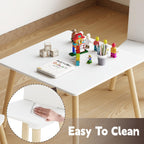 Kids Table and 2 Chairs Set, 3 Pieces Toddler Table and Chair Set, Kids' Table & Chair Sets, Kid Play Table for Daycare, Classroom, Home (White)