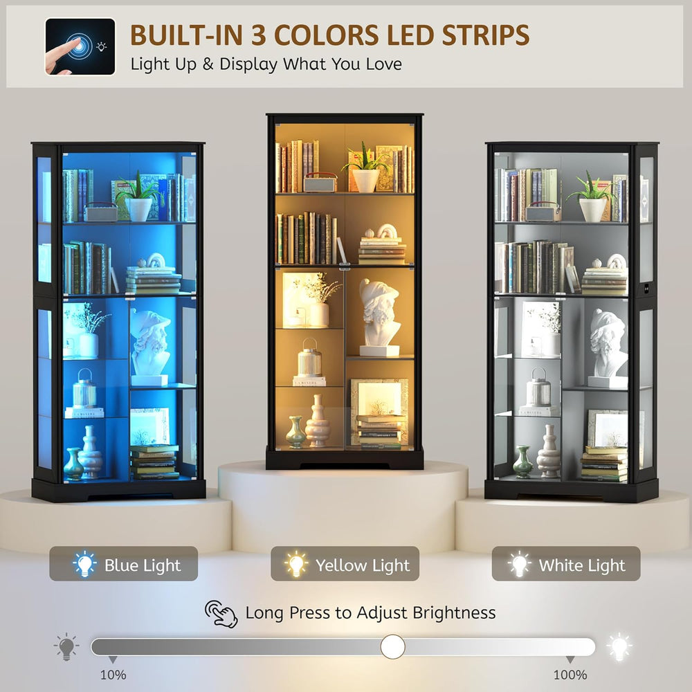 Gurexl Modern Glass Display Cabinet with Human Body Sensor, 7-Tier Curio Cabi...