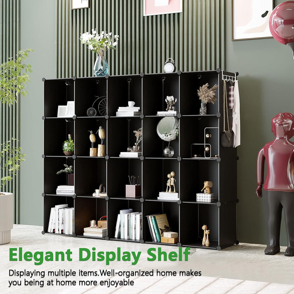 C&AHOME Cube Storage Organizer, 20-Cube Shelves Units, Closet Cabinet, DIY Plastic Modular Book Shelf, Ideal for Bedroom, Living Room, Office, 48.4" L x 12.4" W x 60.6" H Black UPCS20H