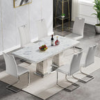 Goujxcy Dining Chairs Set of 6, Modern High Back Kitchen Chairs with Metal Legs and Faux Leather Padded Seat Upholstered Dining Chairs for Dining & Kitchen,Living Room (White&Silver, Set of 6)