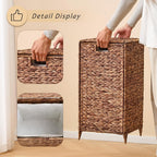 Handwoven Laundry Hamper with Lid, Natural Water Hyacinth Heightened Feet Laundry Basket, Wicker Clothes Hamper with Removable Liner Bag