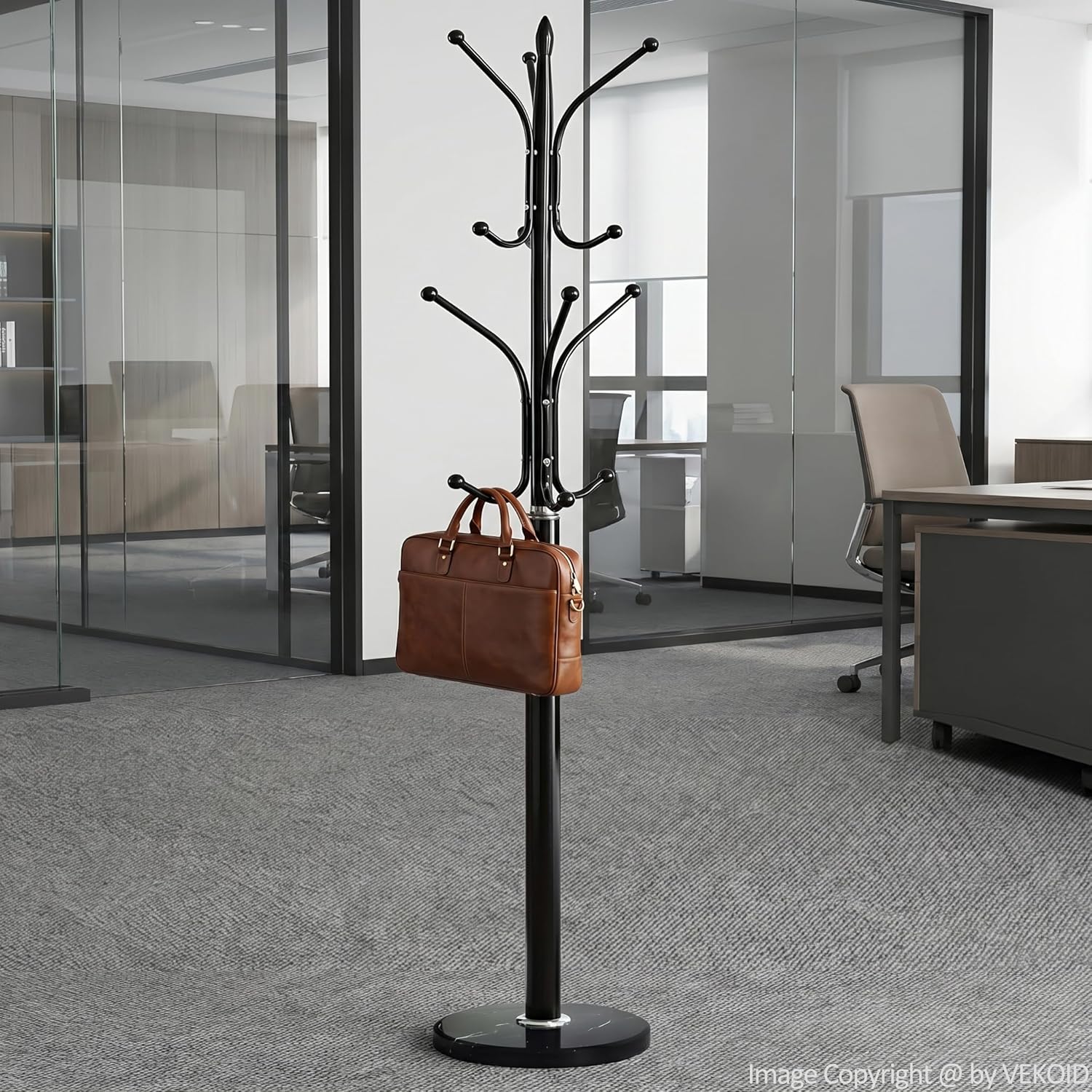 12 Hooks Metal Coat Rack Freestanding Coat Tree with Marble Base, Heavy Duty Coat Rack Stand for Clothes Hats Bags, Coat Hanger Stand for Corner Entryway Bedroom Office (Black)
