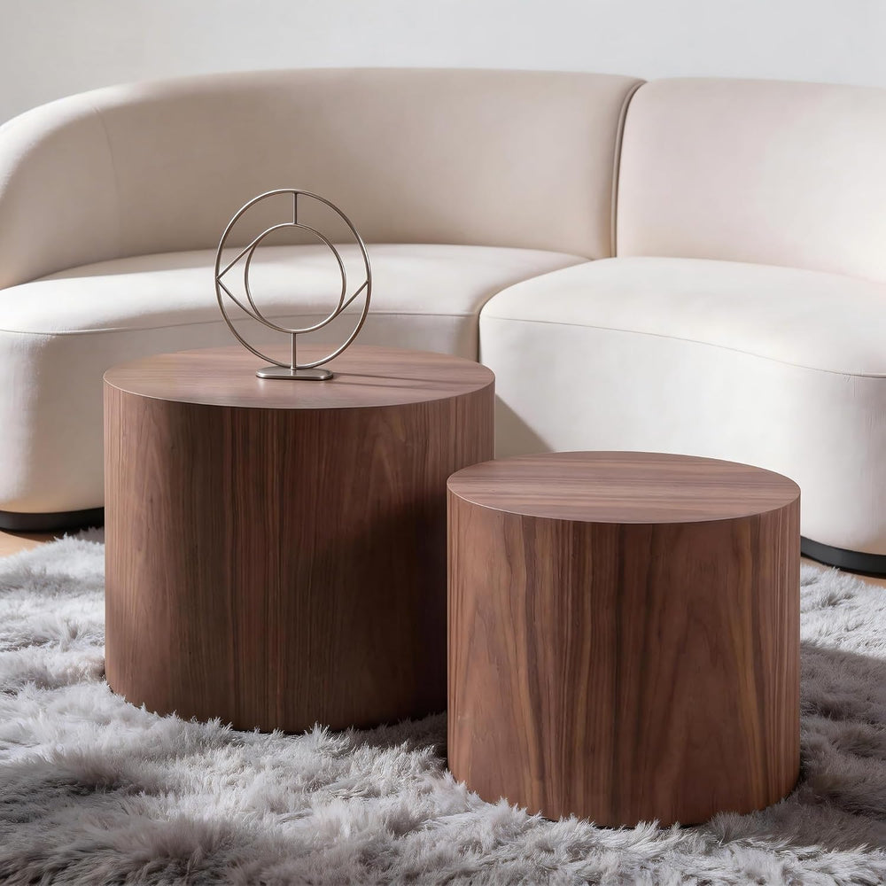 KEVINSPACE Nesting Coffee Table Set of 2, Round Nesting Tables Wooden End Tab...
