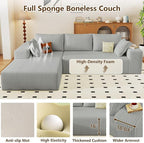 96" Modular Sectional Couch, Boneless L Shaped Cloud Sofa with Chaise Lounge, Corduroy Upholstered Couches Memory Foam Deep Seat, No Assembly Required, Ideal for Living Room(Light Gray, Left Facing)