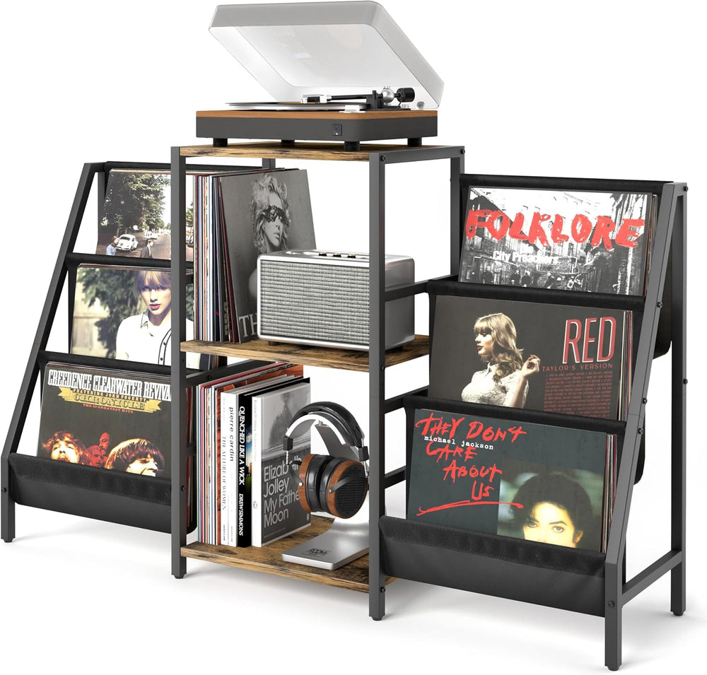 Record Player Stand with Vinyl Storage, Record Player Table with Vinyl Record...
