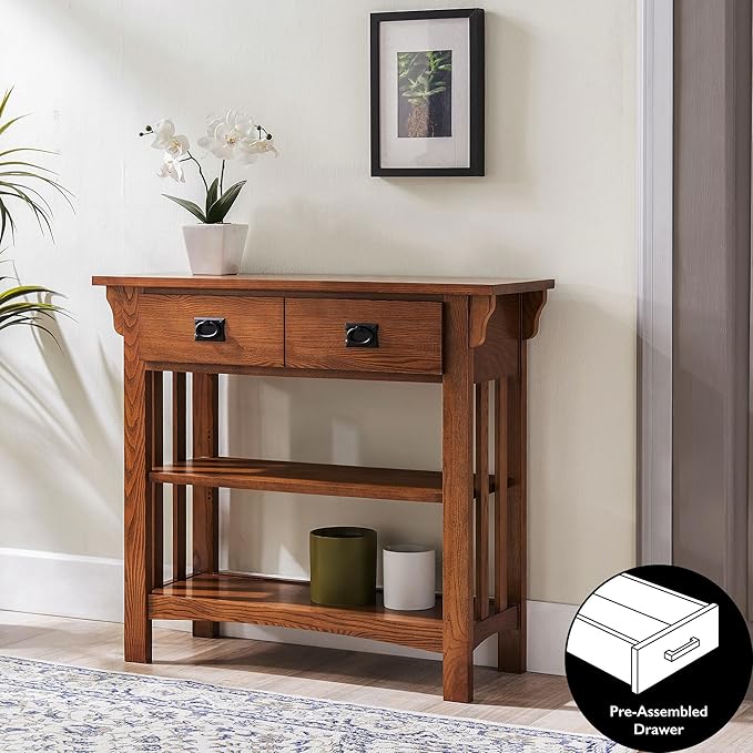 Leick Home Mission Impeccable Bookshelf, Solid Wood, 2 Drawers, 2 Shelves, Sl...