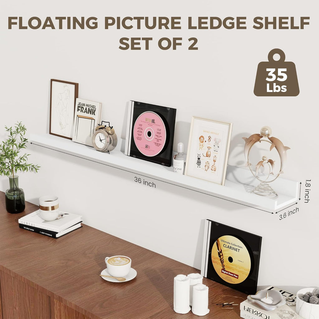 Axeman Floating Shelves for Wall - Picture Ledge Shelf Set of 2-36 Inch White Floating Shelves with Lip - Picture Shelf for Wall with Ledge - Photo Ledge Shelves for Pictures Nursery Books