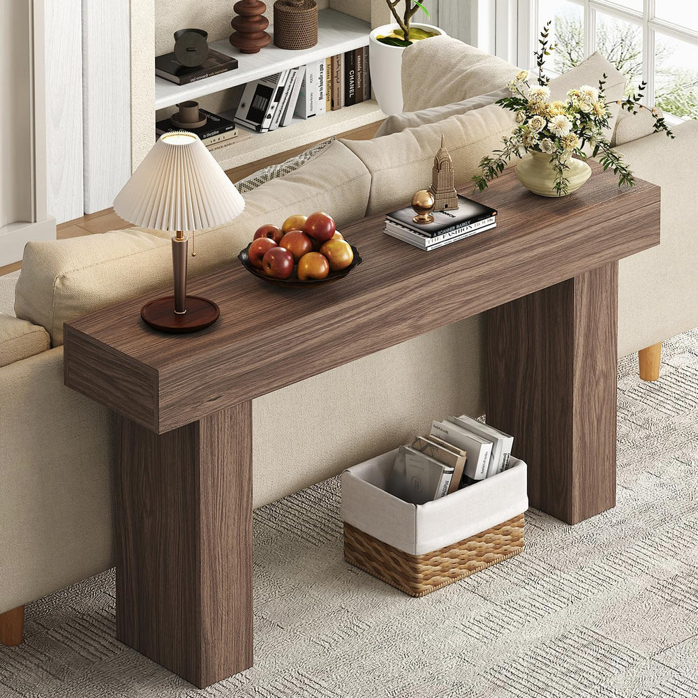 63 Inch Long Console Table for Entryway, Farmhouse Wood Sofa Table Behind Cou...