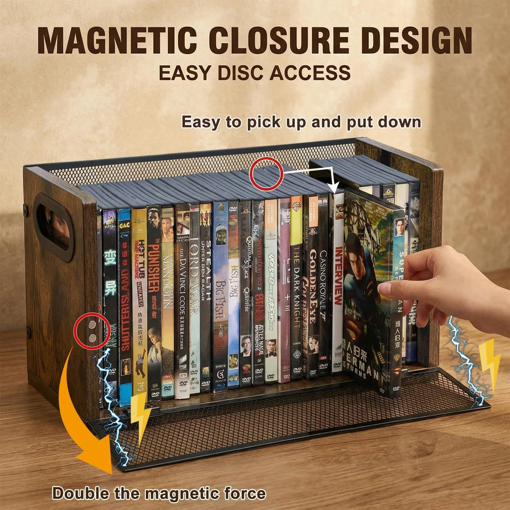 DVD Bluray Storage Rack 3-Pack with Handles, Holds 28 DVD or 32 Blu-ray Cases per Rack | Portable DVD Case Holder for Desktop, Closet, Video Games, Books & Movies