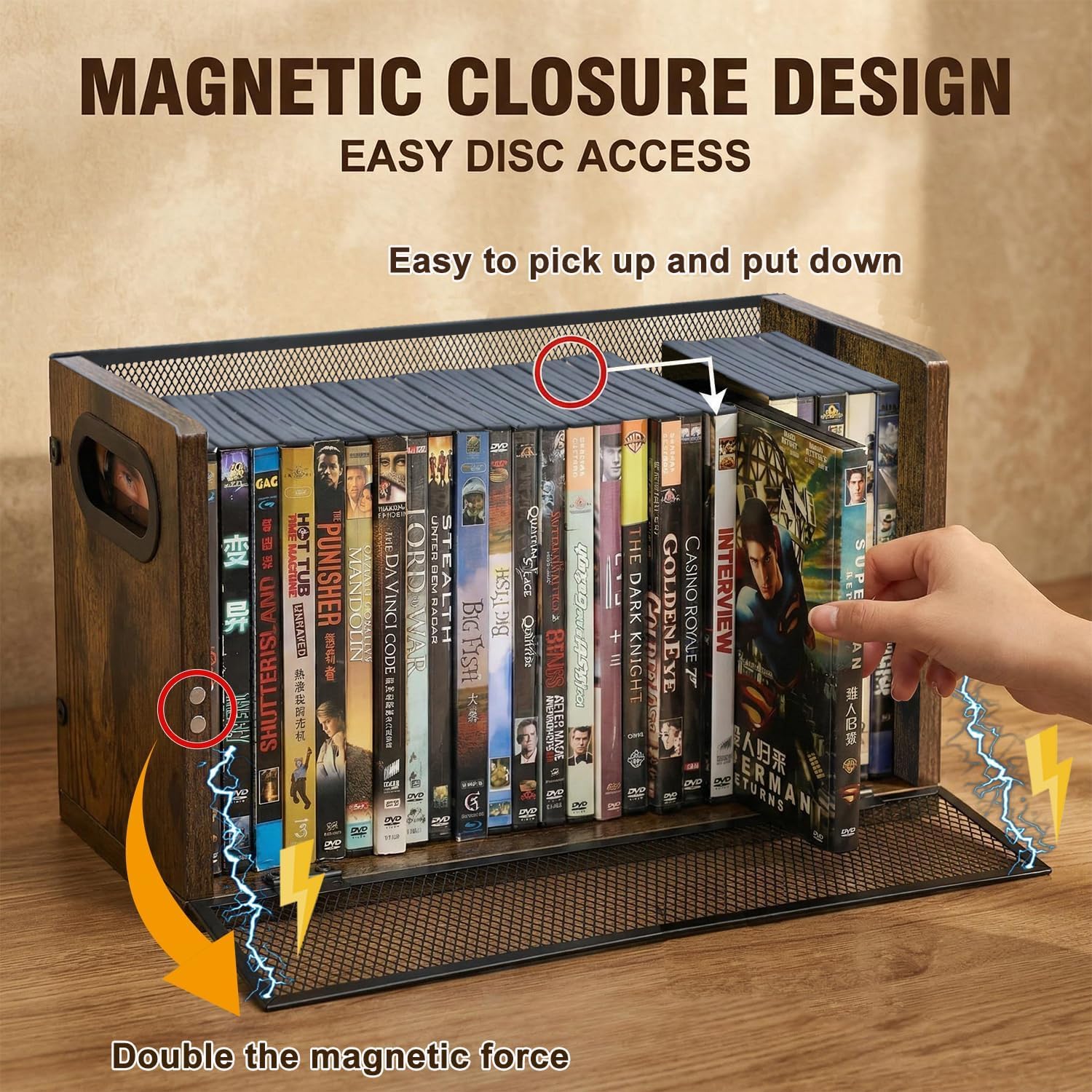 DVD Bluray Storage Rack 3-Pack with Handles, Holds 28 DVD or 32 Blu-ray Cases per Rack | Portable DVD Case Holder for Desktop, Closet, Video Games, Books & Movies