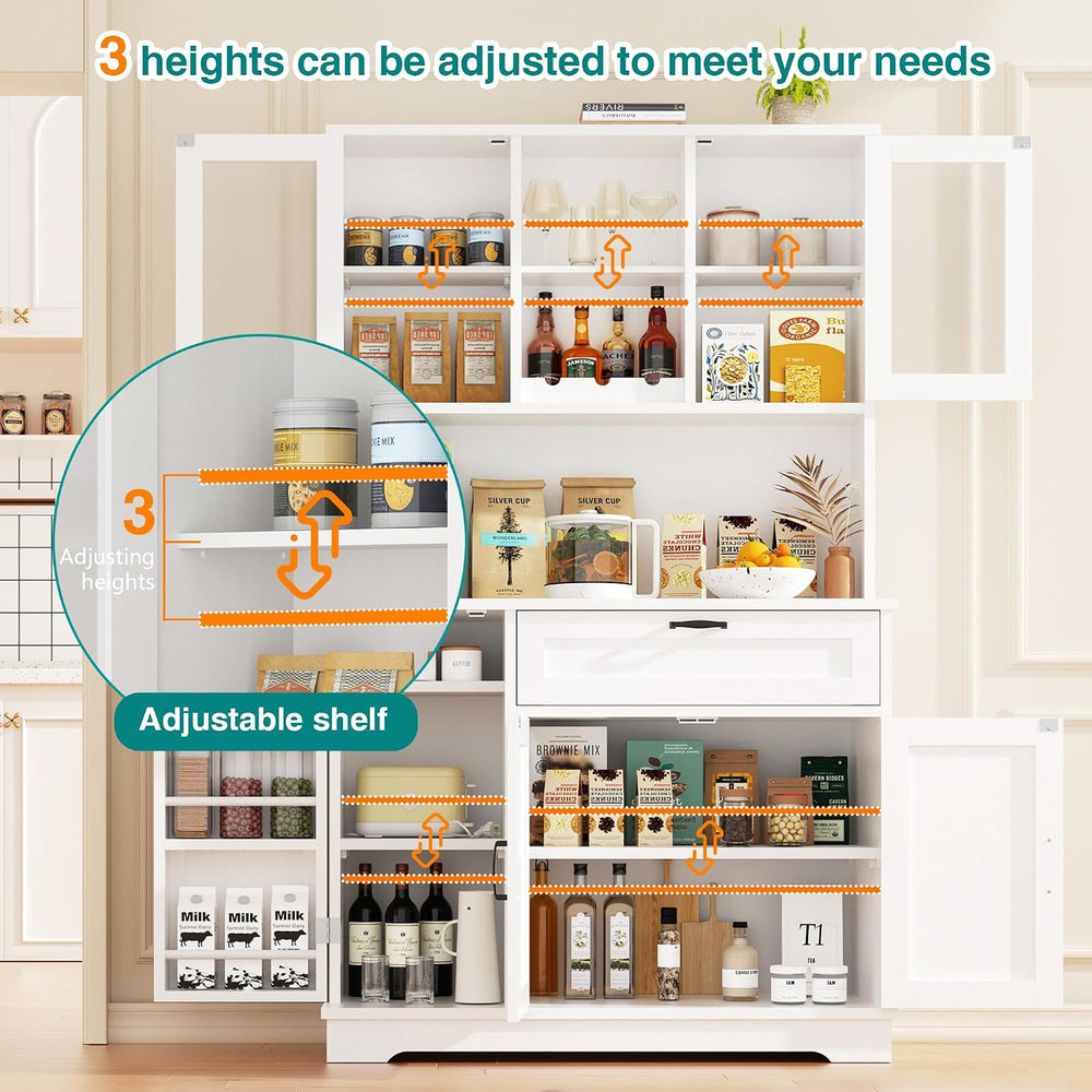 Vongrasig Kitchen Pantry Cabinet, Large Kitchen Hutch Formhouse Storage Cabin...