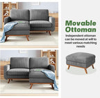 Vesgantti 68" Loveseat Sofa with Movable Ottoman, Comfy Corduroy Couch with Spring Cushion, Sofa Couch with Solid Wood, Modern Office Sofa with Deep Seat for Living Room and Bedroom, Dark Gray