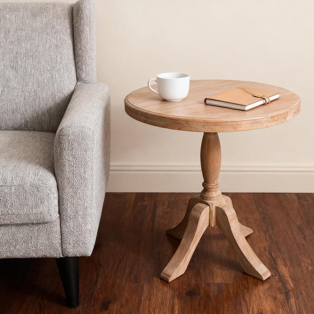 23.6'' Round Wooden End Table, Wooden Pedestal Side Coffee Tables, fo...