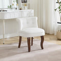 WUTUTUEE Velvet Vanity Chair with Back, Tufted Upholstered Vanity Stool with Solid Wood Legs, Mid Century Small Makeup Chair for Vanity, Accent Chair for Bedroom, Living Room, White