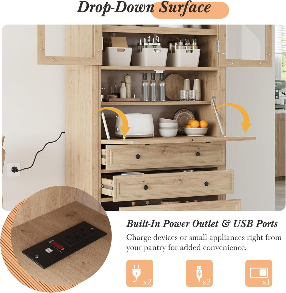 Merax 78" Pantry Cabinet with Charging Station, Farmhouse Kitchen Pantry...