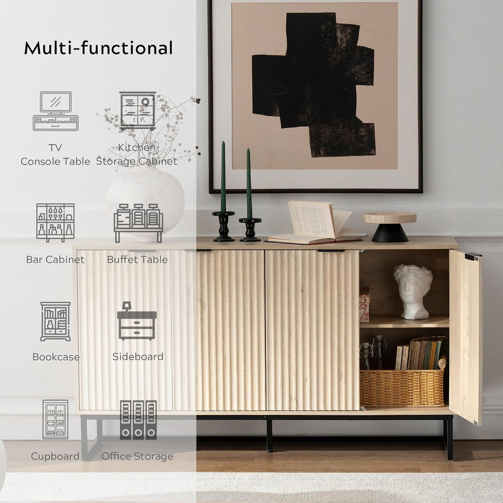 EYYTHUNG Storage Cabinet with 4 Doors, Fluted Sideboard Buffet Accent Cabinet...