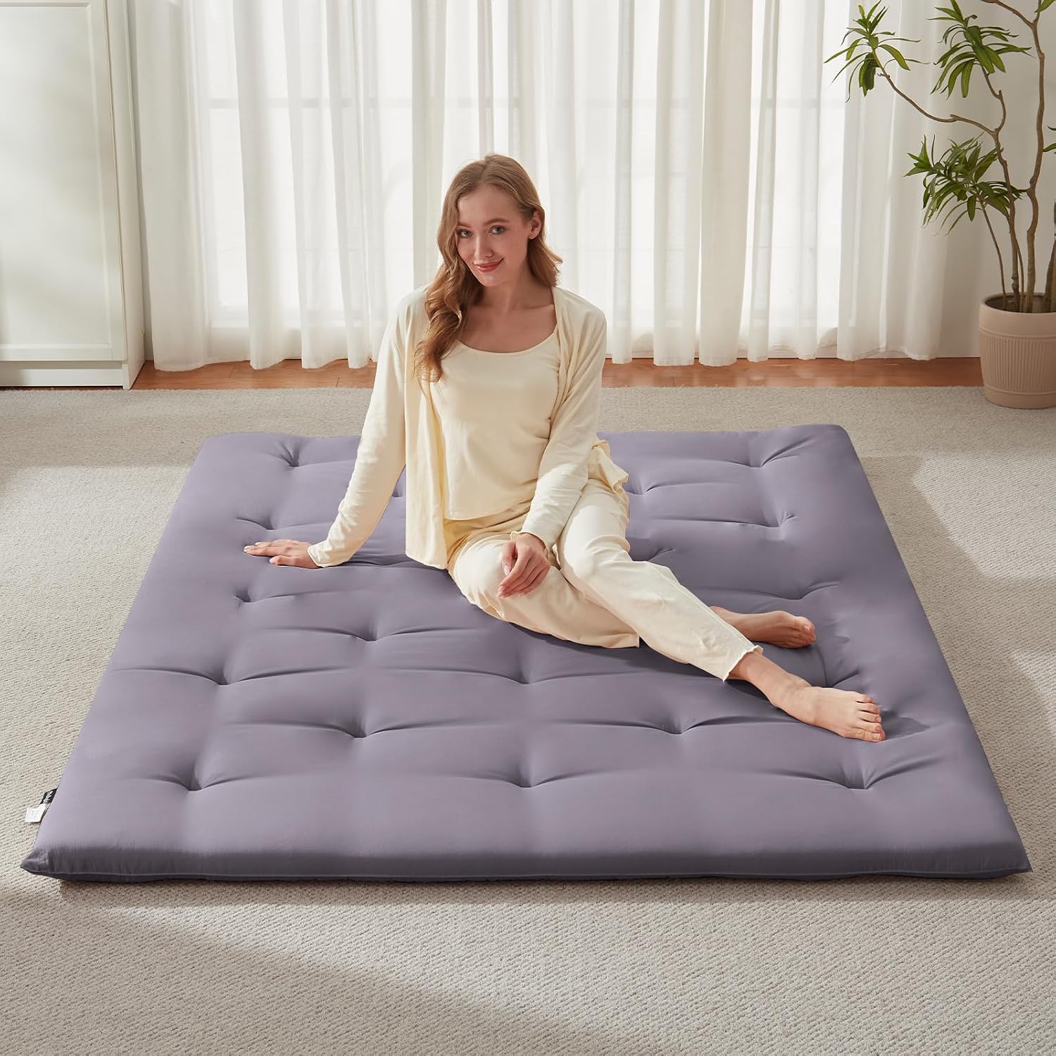 Mollydot Japanese Floor Mattress, Futon Mattress Twin Size 39"x 75", 2.5" Thicken Tatami Mattress, Portable Foldable Floor Bed, Roll Up Futon Cushion, Suitable for Camping Guest Room Dormitory (Grey)