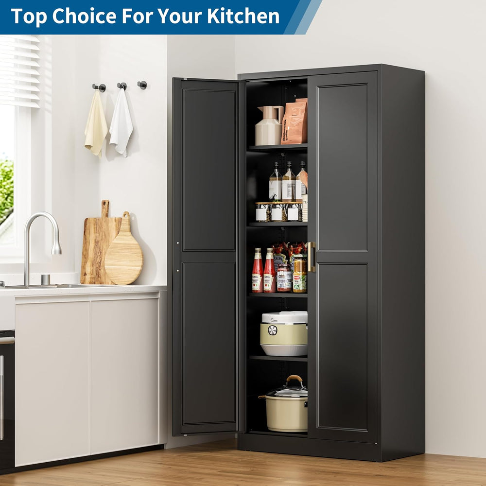 71" Black Metal Storage Cabinet with Doors, Heavy Duty | Freestanding Cu...