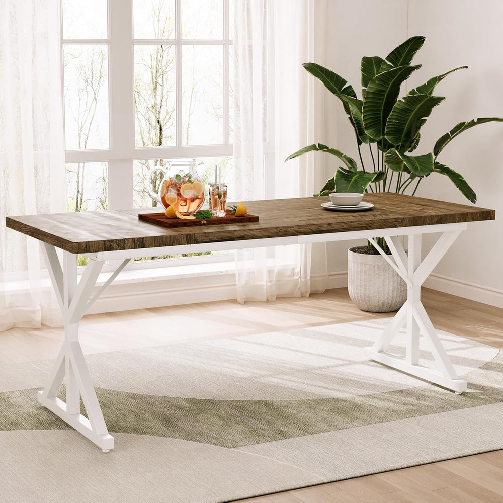 70.8 Inch Rectangular Dining Table for 6-8 People, Farmhouse Kitchen Table wi...