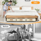 Under Bed Storage with Wheels 3Pack Underbed Storage with Clear Window&Label Under Bed Drawers Large Capacity Rolling Under Bed Storage for Clothes,Shoes, Blankets (Beige)