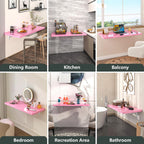 Clikuutory Wall Mounted High Gloss Folding Table, Wall Desk Fold Down for Small Spaces, Folding Workbench for Laundry Room, Home Office, Kitchen, Bedroom, Home Bar, Pink (47.2"×19.7")