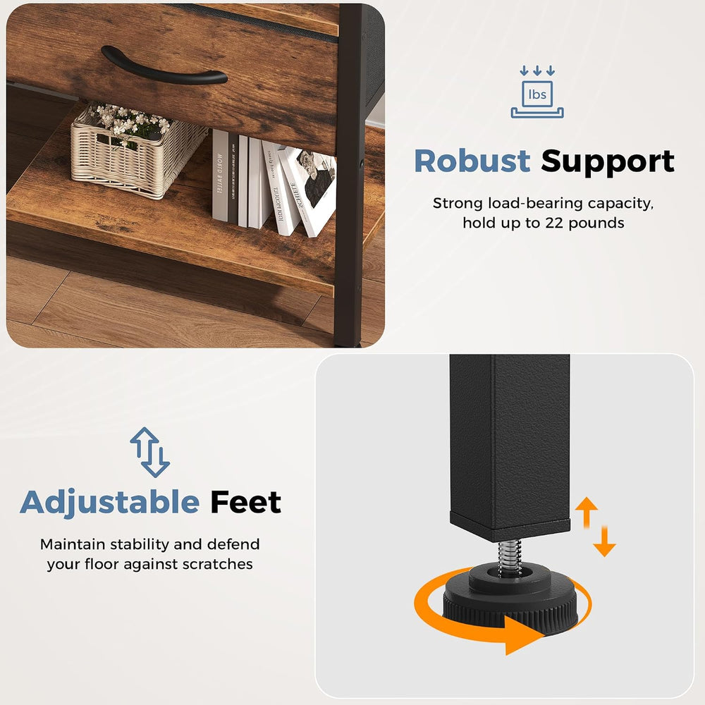 OLIXIS Nightstand with Charging Station, Beside Table with Fabric Drawer | 3-...