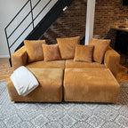 Acanva Corduroy Convertible Modular L Shaped Sectional Sofa, 4 Seater Free Combination Corner Couch, Convertible to DayBed, Wide Loveseat with Moveable Ottomans for Small Spaces, Sleeper Bed, Yellow