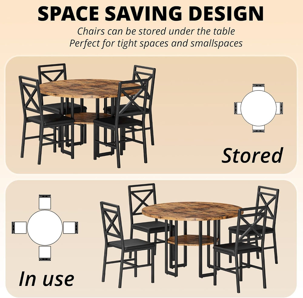 IRONCK Dining Table Set for 4, Round Dining Table and Chairs, Kitchen Table a...