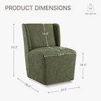 Upholstered Dining Chair with Casters Wingback Modern Side Armless Deskchair with Rollers for Diningroom Bedroom Livingroom Reading Room,Green,2 Box
