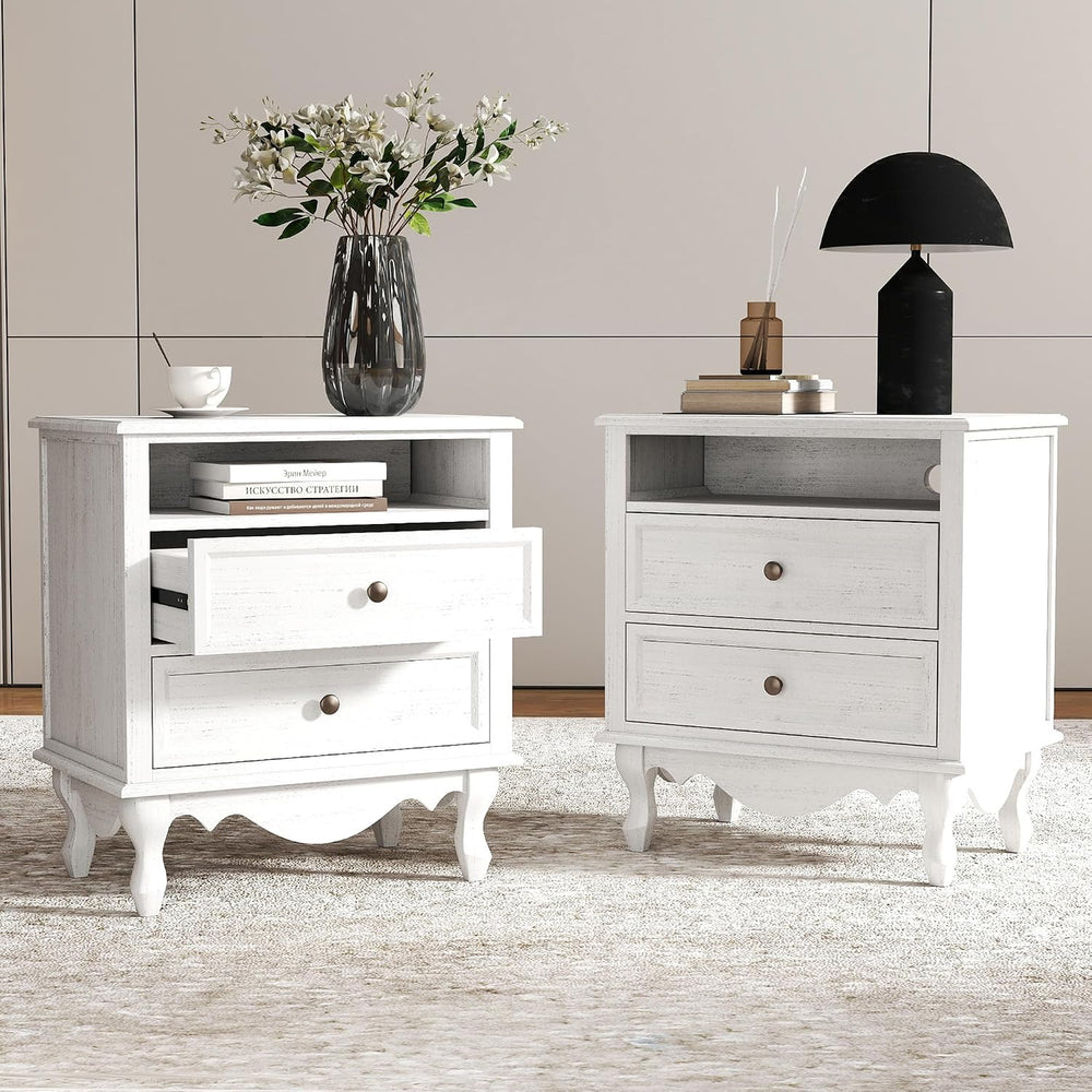 Solid Wood Nightstands Set of 2, Fully Assembled Night Stand with 2 Drawer &a...