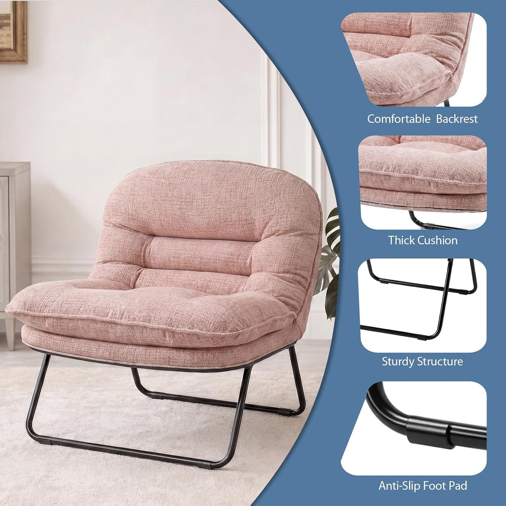 DUMOS Comfy Saucer Chair, Small Foldable Floor Chair, Fabric | Adjustable Back Support, Bedroom, Living Room, Dorm Gaming, Small Spaces Apartment, Adults, Dark Pink