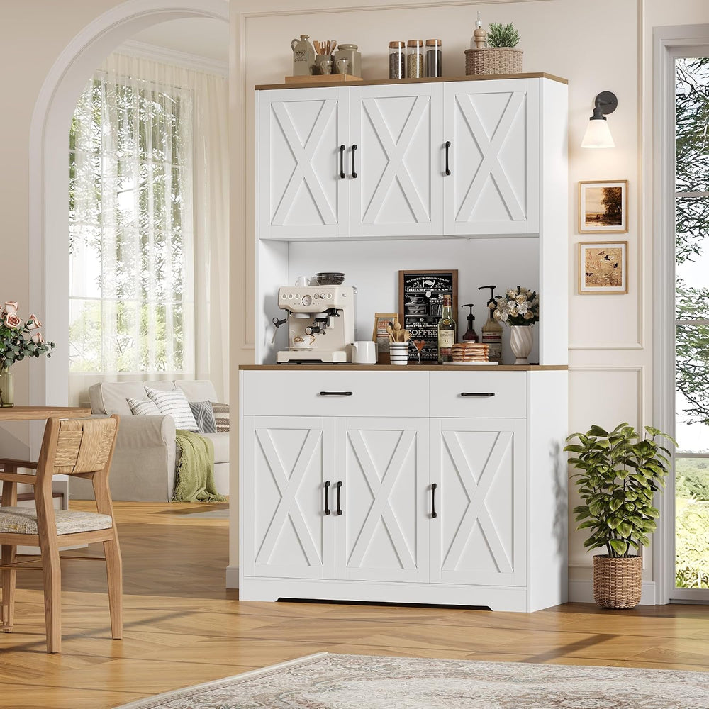 HOSTACK 71"H Kitchen Pantry Storage Cabinet, Farmhouse Hutch Cabinet, Wh...