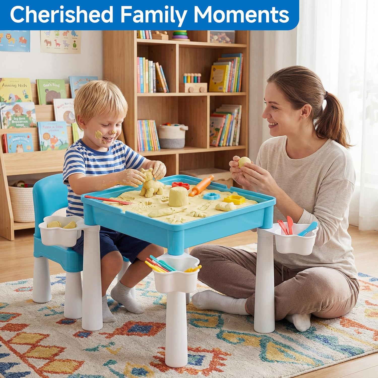 5-in-1 Toddler Table and Chair Set with 128PCS Building Blocks, Kids Activity Table Flip Top for Art, Sand & Water Play, Leak-Proof Design, Includes 1 Sturdy Chair, ASTM Certified, Gift for Ages 2-4