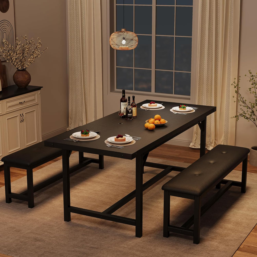 3-Piece Dining Table Set for 4-6 People, Extendable Kitchen Table Set with 2 ...
