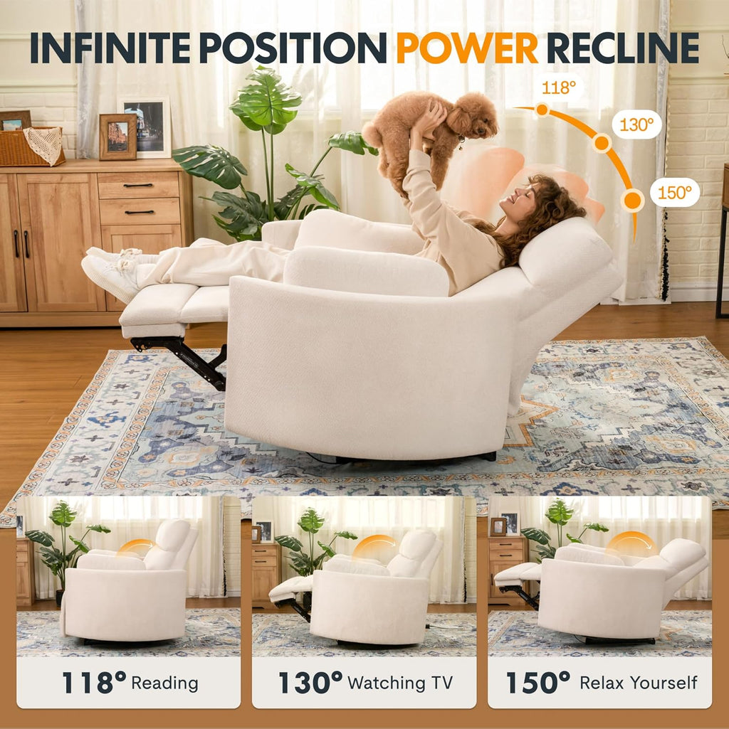 FLEXISPOT Mochi Oversized 54" Power Recliner Chair for Big and Tall Adults, Chenille Fabric Electric Recliner with USB & Type-C Ports, Wide Single Sofa with Pillows for Living Room & Bedroom, Beige