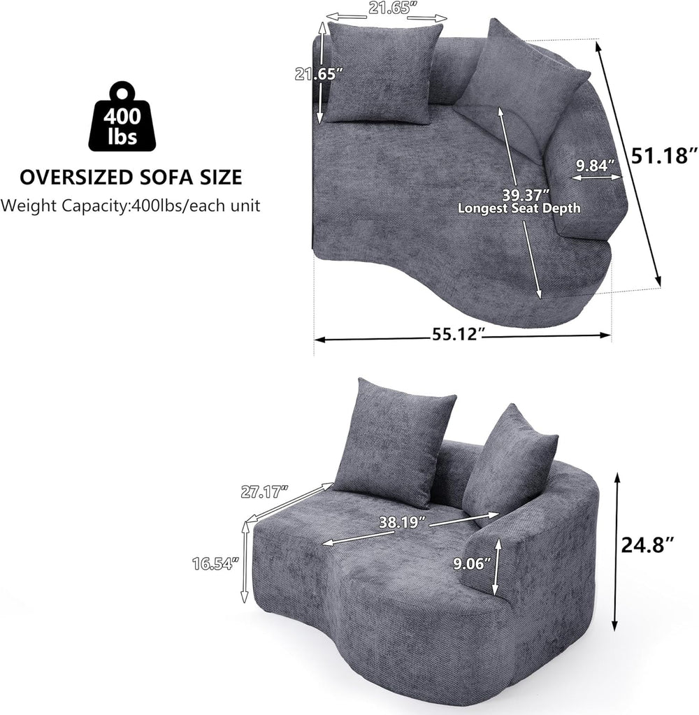 L Shaped Single Sofa, Modern Comfy Chenille Fabric Loveseat Couch, No Assembl...