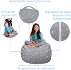 Posh Creations Kids Stuffed Animal Storage Bean Bag Chair Cover - Childrens Toy Organizer, Large-38in, Canvas White Dandelions on Gray
