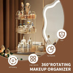 YCIA&DONE Rotating Makeup Organizer for Vanity, Large Capacity Make Up Storage Skin care Shelf Perfume Holders Cosmetic Dresser Organizer Countertop Spinning 360 (Amber Gold, 3Tiers)