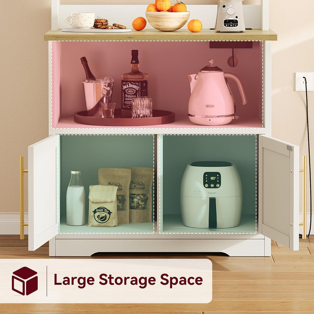 Kitchen Bakers Rack with Storage Cabinet, 5-Tier Microwave Stand with Power O...