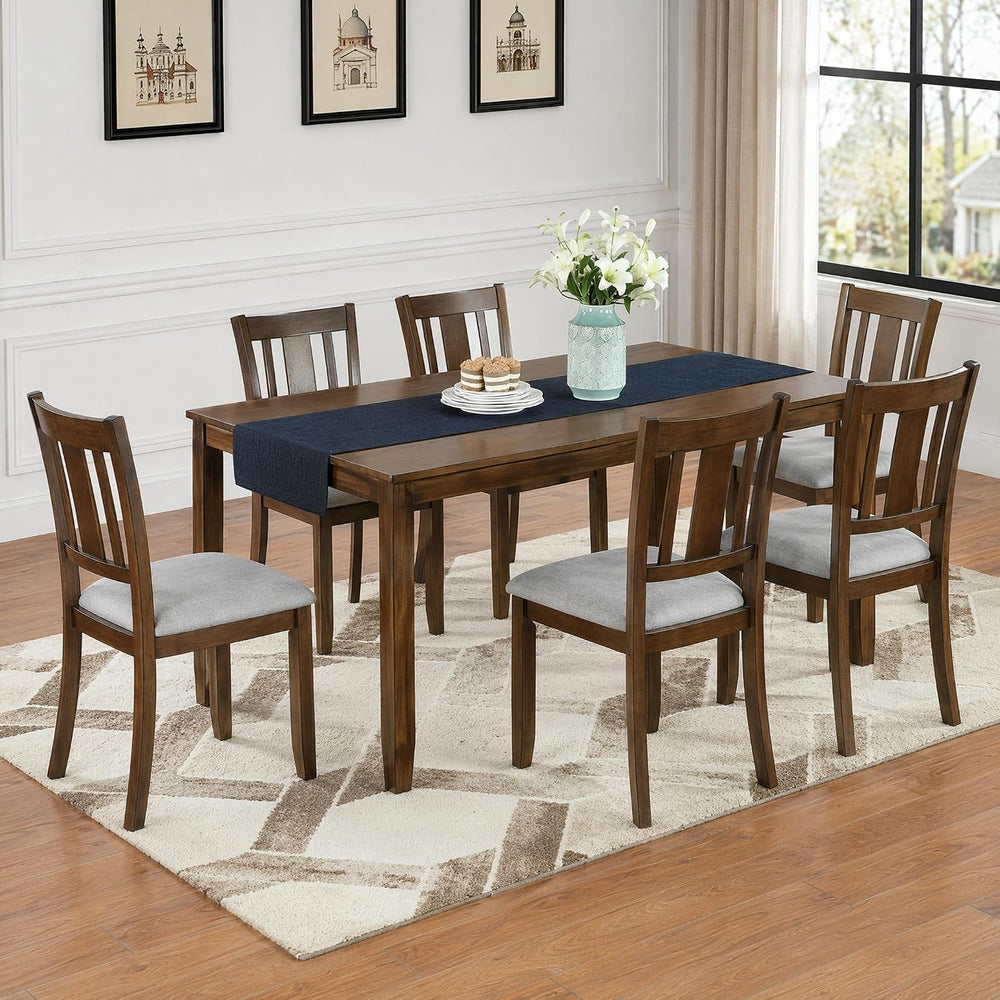 7-Piece Dining Table Set, Counter Height Kitchen Set with Rectangular Table &...