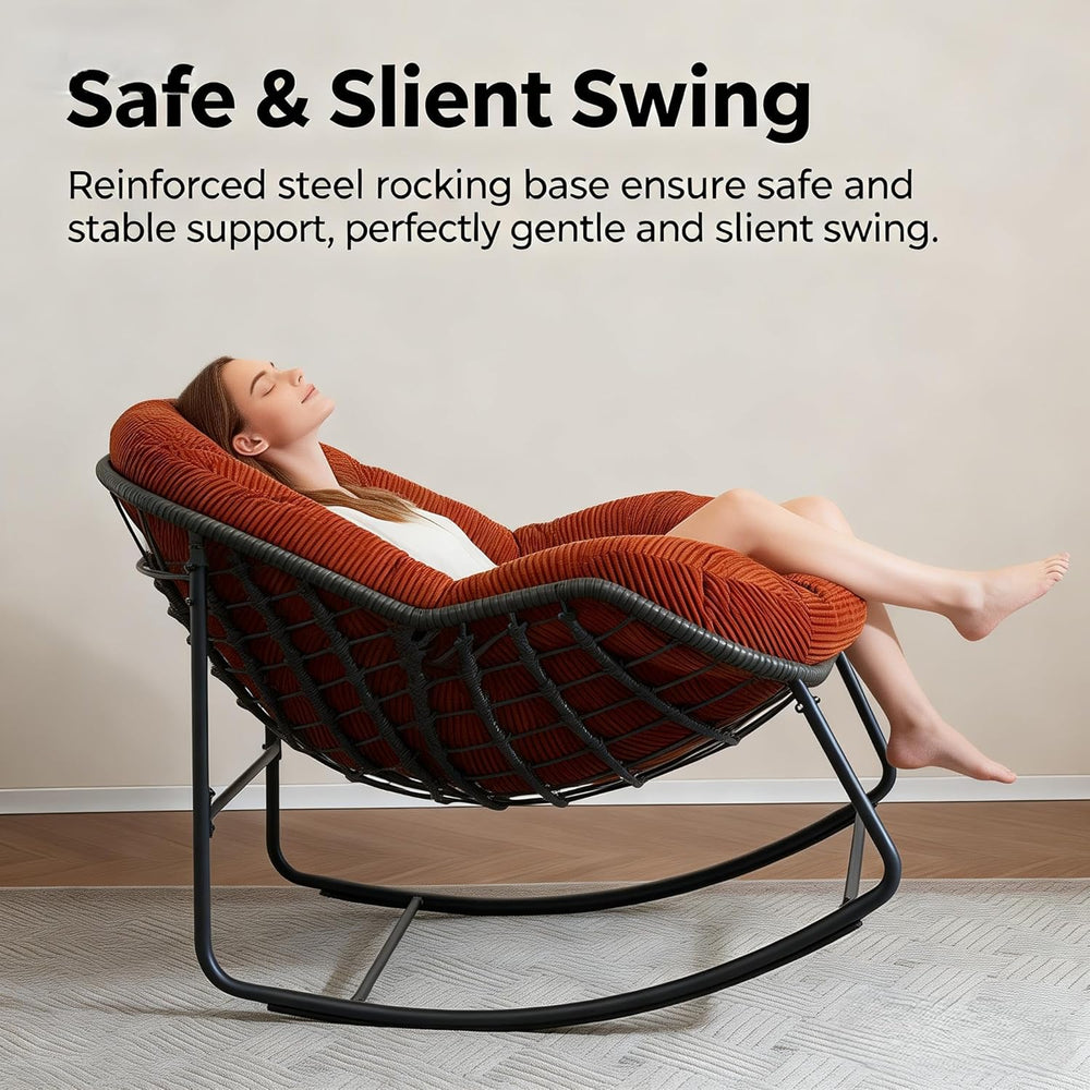 Oversized Outdoor Papasan Rocking Chair with Soft Cushion, Comfy Patio Egg Ch...