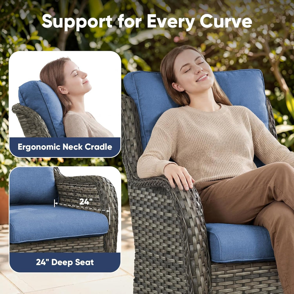 Belord 5 Piece Wicker Patio Furniture Set, Outdoor Swivel Rocker Chairs Set o...