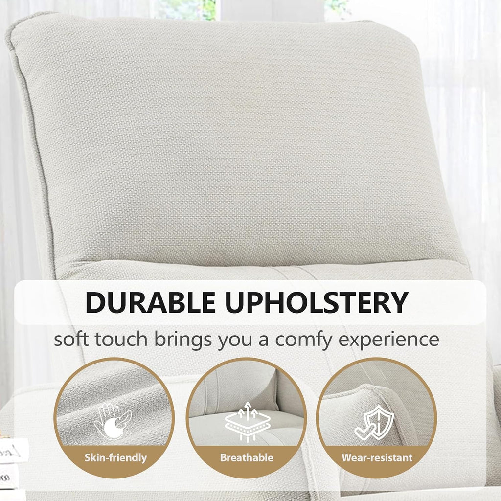 cinkehome Swivel Rocker Recliner, Glider Rocker Recliner Chair for Nursery, Overstuffed Manual Reclining Chair for Small Spaces, Living Room, Beige Snowflake Fleece