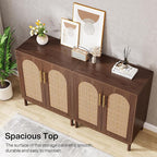 Tribesigns Set of 2 Rattan Sideboard Buffet Cabinet with Storage, 59 Inch Accent Cabinet for Dining Room, Living Room, Kitchen, Rattan and Dark Brown