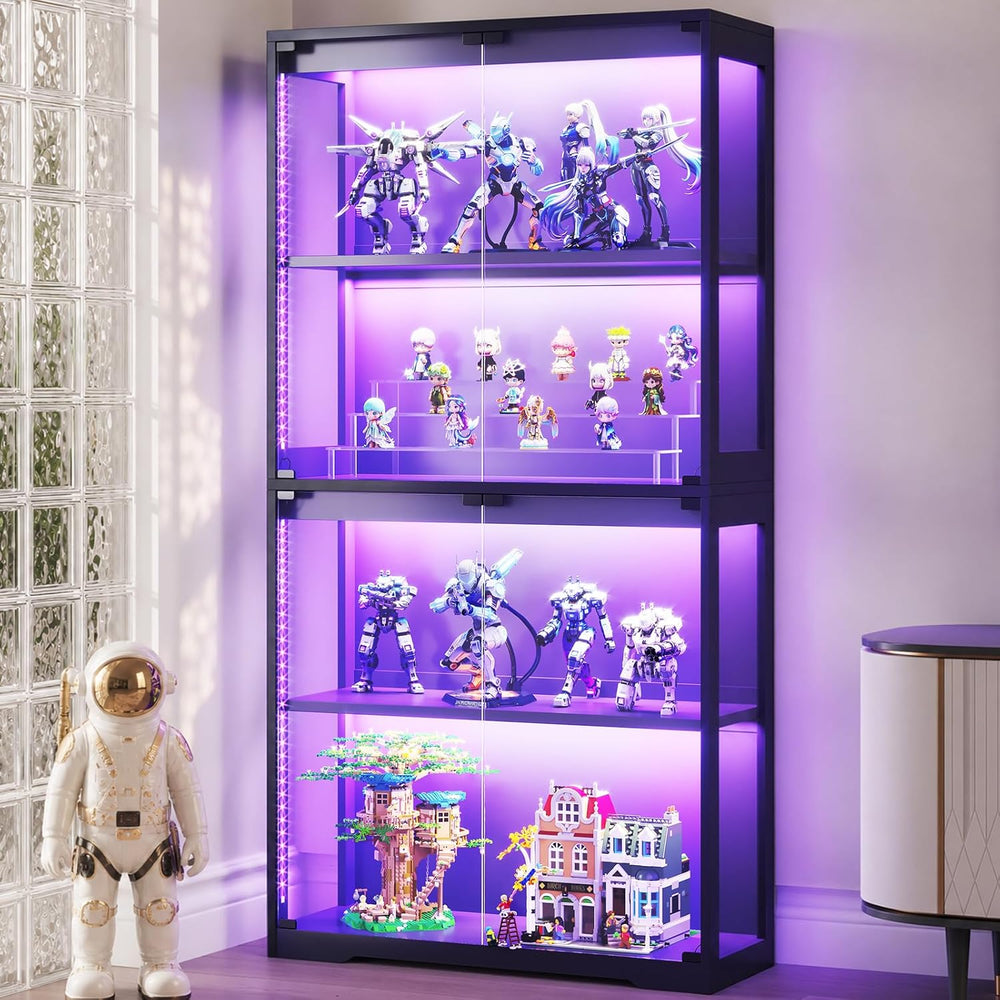 AODK Glass Display Cabinet with Glass Doors, RGB Light Display Case, 4-Tier S...