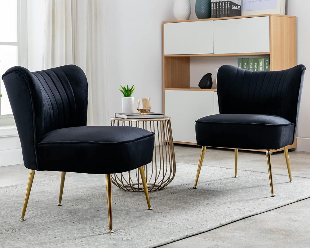 Velvet Accent Chair Set of 2 Comfy Living Room Chair Armless Slipper Chair Mi...