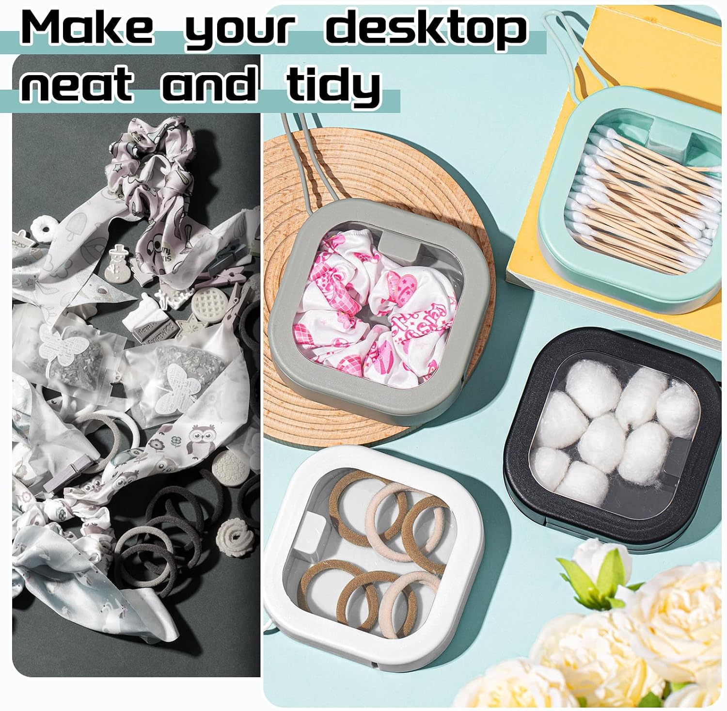 Kathfly 4 Pcs Hair Tie Organizer, Portable Hair Accessories Organizer Travel Case, Stackable Hairs Tie Holder & Bobby Pin Holder for Jewelry, Cotton Swabs, Clips and Accessories(Assorted Colors)