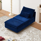 Chaise Lounge Chair Indoor 62.6" Upholstered Recliner Sofa Blue | Corduroy Modern Sofas with Support Pillow, Golden Metal Legs Sleeper Sofa for Bedroom, Living Room, Office