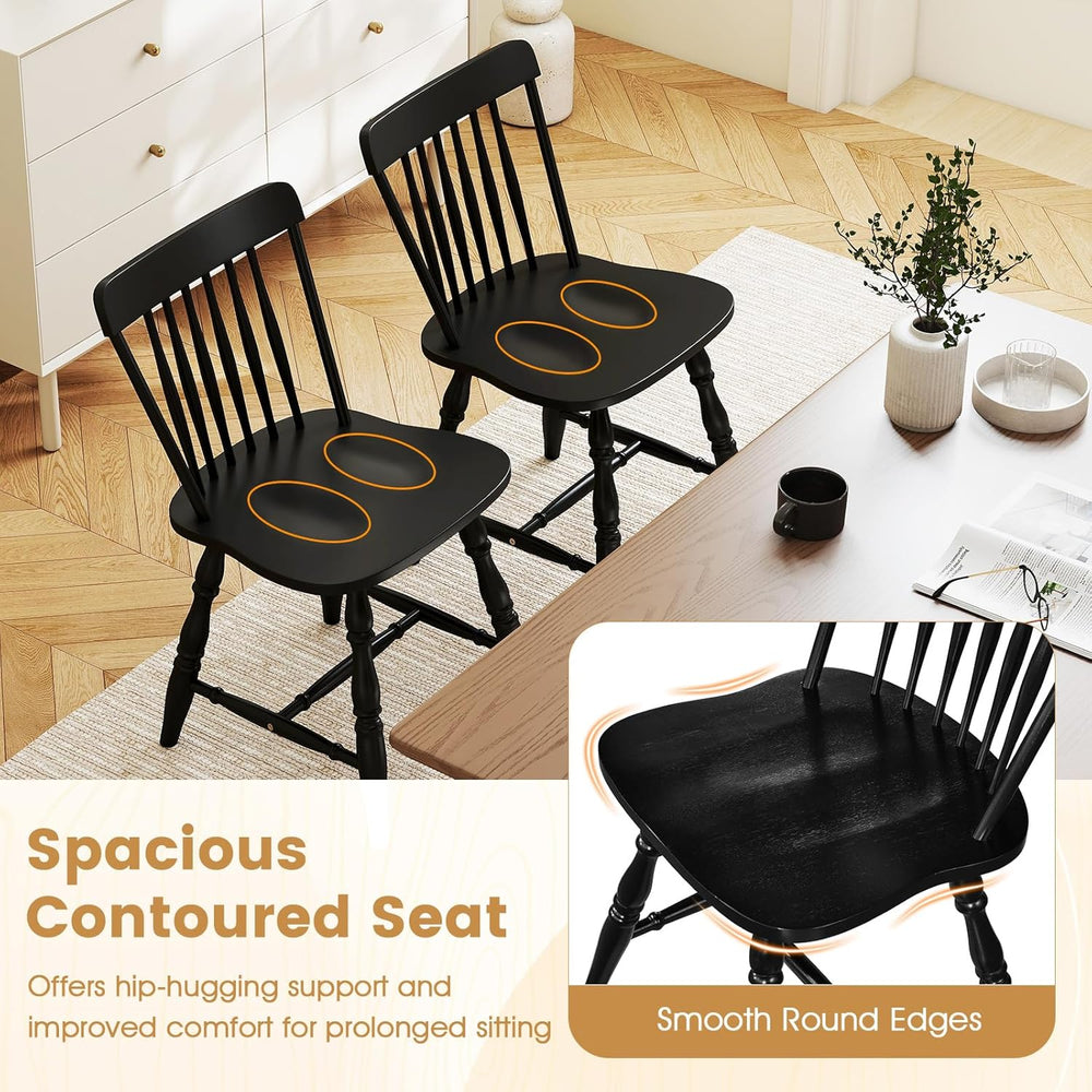 Giantex Black Windsor Dining Chairs Set of 4, Farmhouse Rubber Wood Kitchen C...