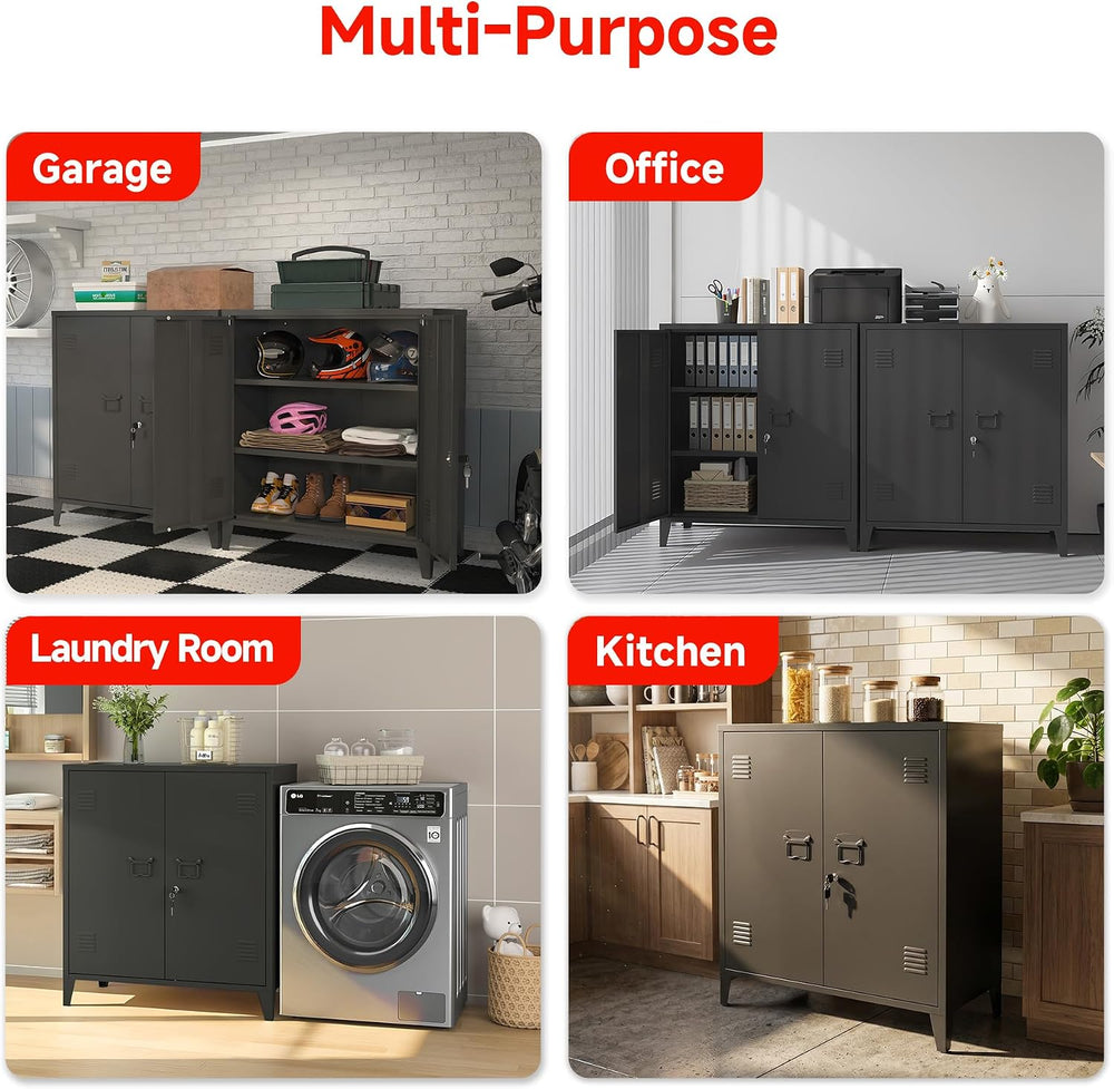 35.4”H Metal Storage Cabinet with Locking Doors and 2 Adjustable Shelves, Gar...